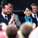 16 June: Crown Prince Haakon attends the celebration of Nobel Peace Prize Laureate Aung San Suu Kyi at the Town Hall Square in Oslo (Photo: Vegard Grøtt / NTB scanpix)